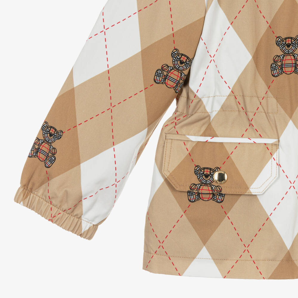 Burberry-Girls Soft Beige Argyle Hoodie | Childrensalon Outlet