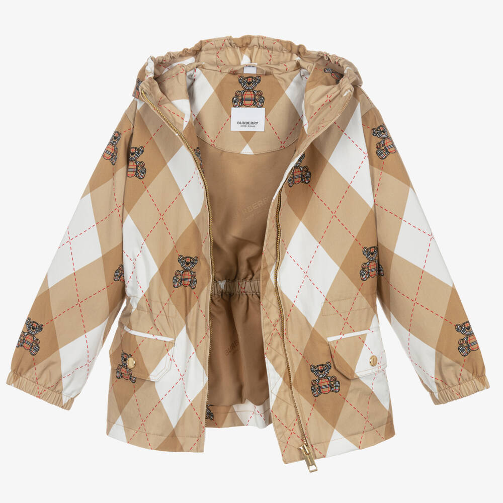 Burberry-Girls Soft Beige Argyle Hoodie | Childrensalon Outlet