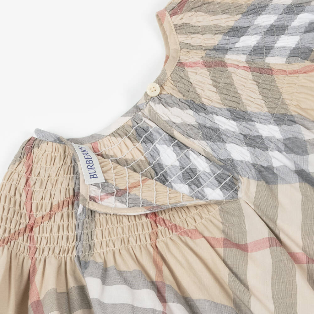Burberry-Girls Soft Beige Checkered Top | Childrensalon Outlet