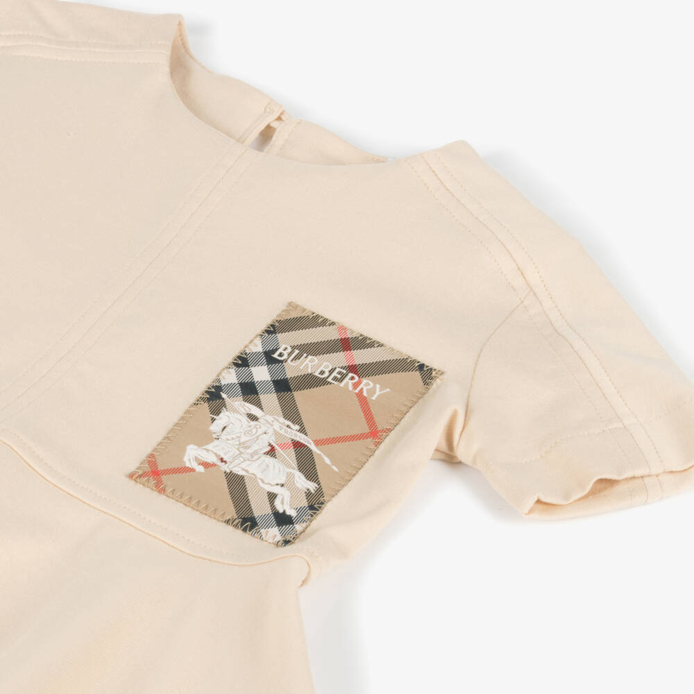 Burberry-Girls Soft Beige Cotton Dress | Childrensalon Outlet