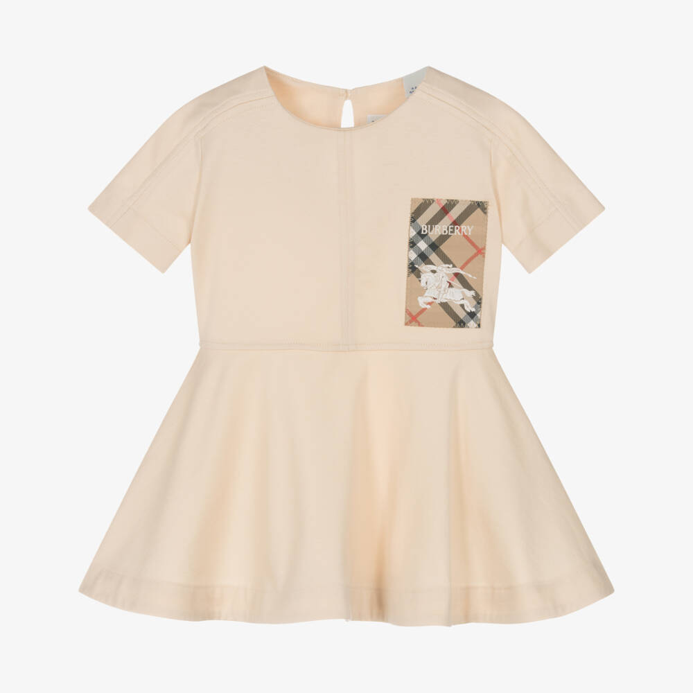 Burberry-Girls Soft Beige Cotton Dress | Childrensalon Outlet