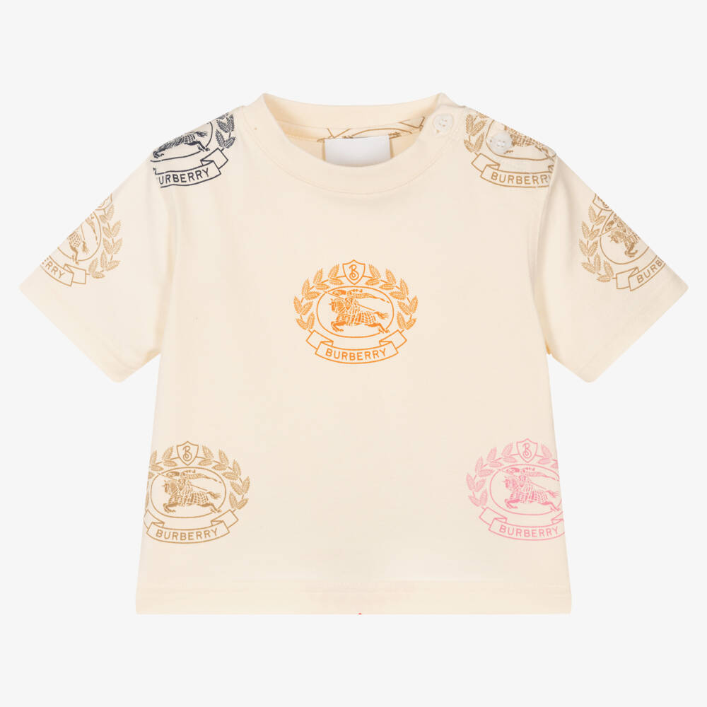 Burberry-Girls Soft Ivory Logo Tee | Childrensalon Outlet