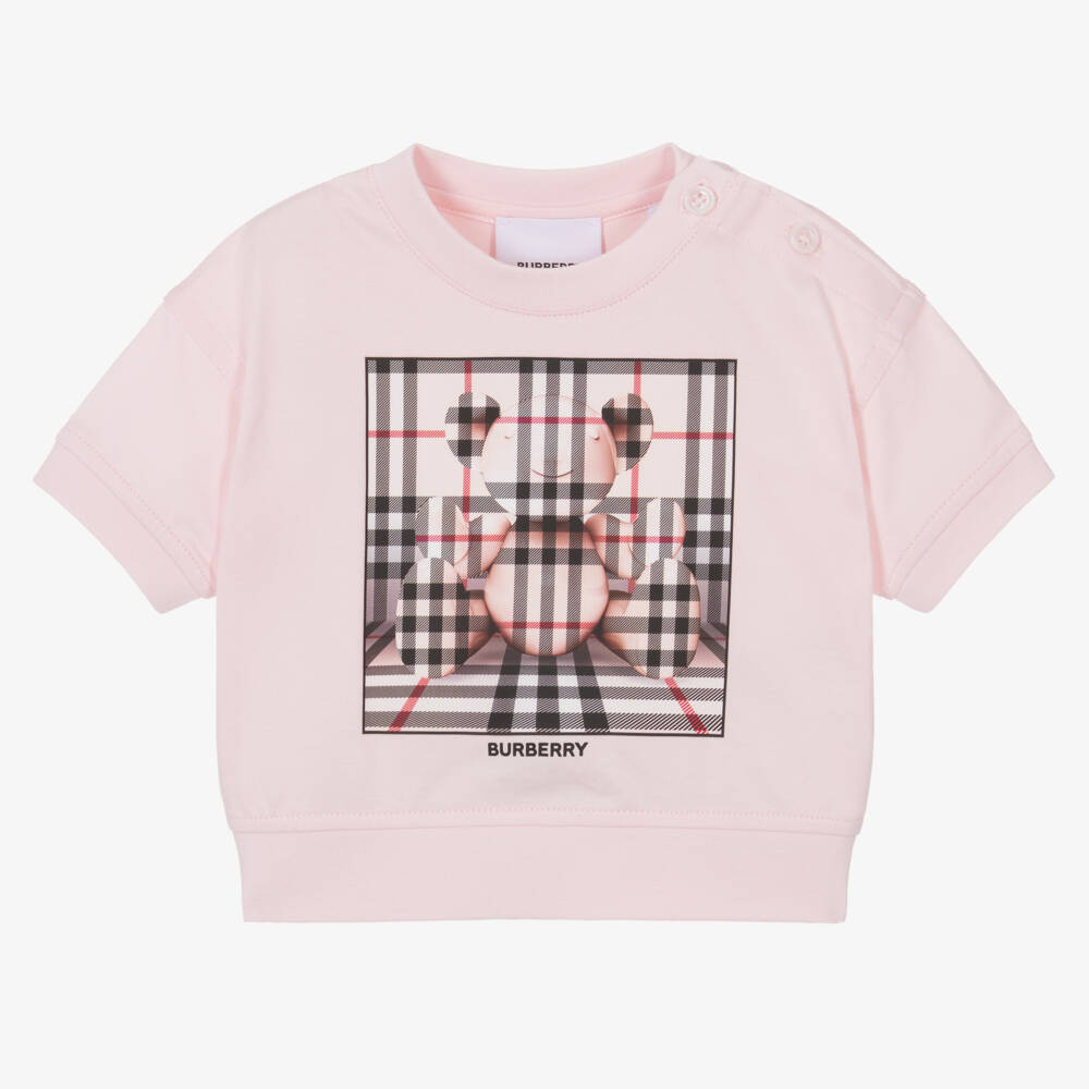 Burberry-Girls Soft Pink Bear Tee | Childrensalon Outlet