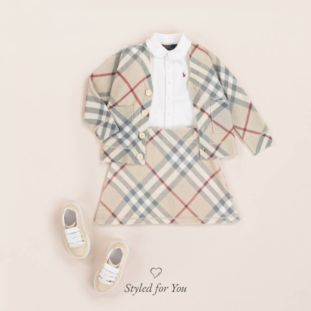 Burberry-Girls Stone Check Wool Skirt | Childrensalon Outlet