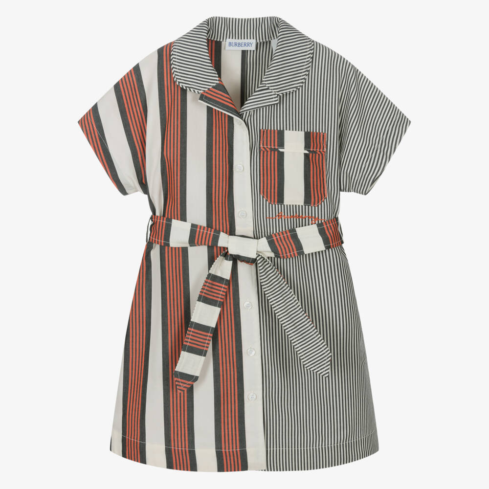 Burberry-فستان قميص مخطط للبنات مع ربطة | Childrensalon Outlet