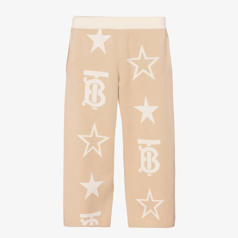 Burberry-بنطلون بناتي بني محبوك بشعار مميز | Childrensalon Outlet