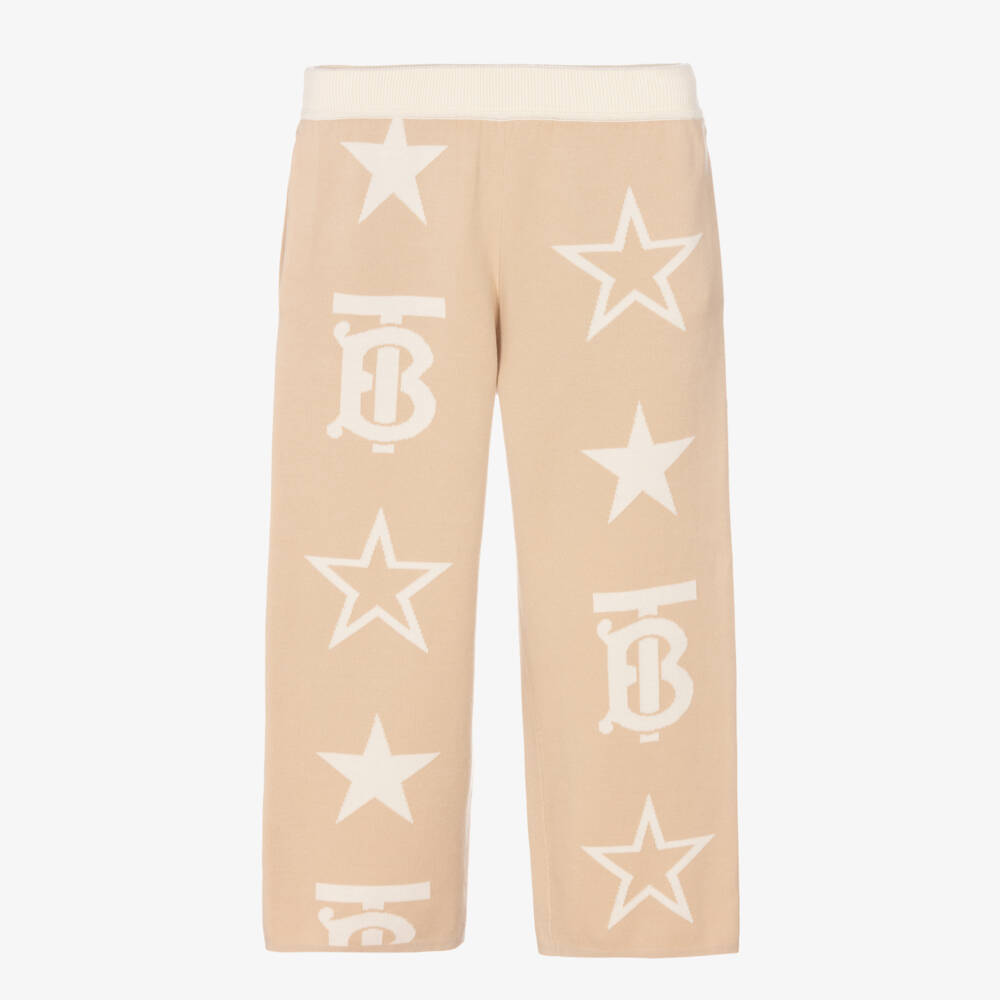 Burberry-Girls Tan Knit Monogrammed Pants | Childrensalon Outlet