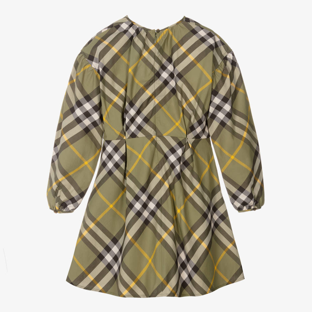 Burberry-Модное платье из зеленой клетчатой поплины для девочек | Childrensalon Outlet