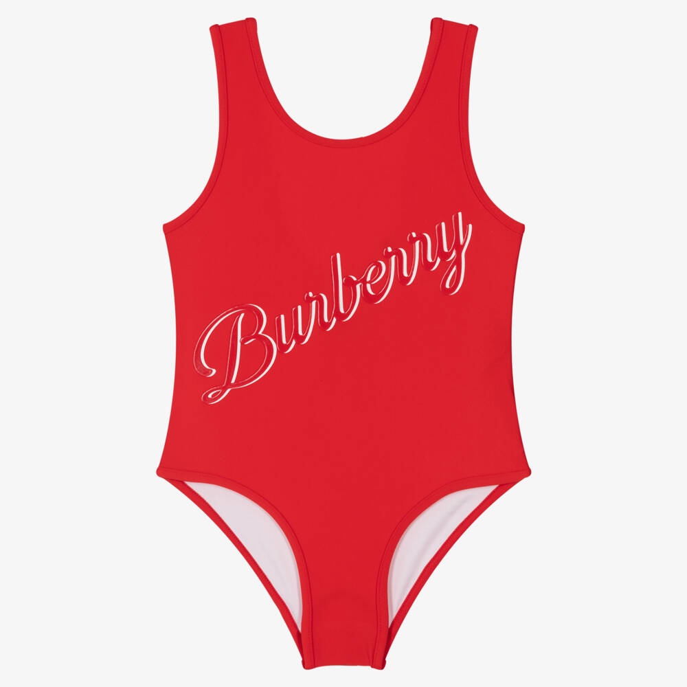 Burberry-Girls Varsity-Inspired Scarlet Swimwear | Childrensalon Outlet