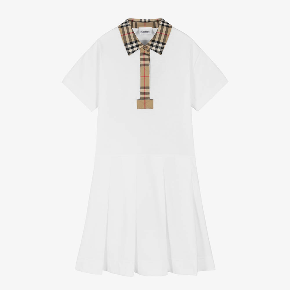 Burberry-Girls White Check Polo Dress | Childrensalon Outlet