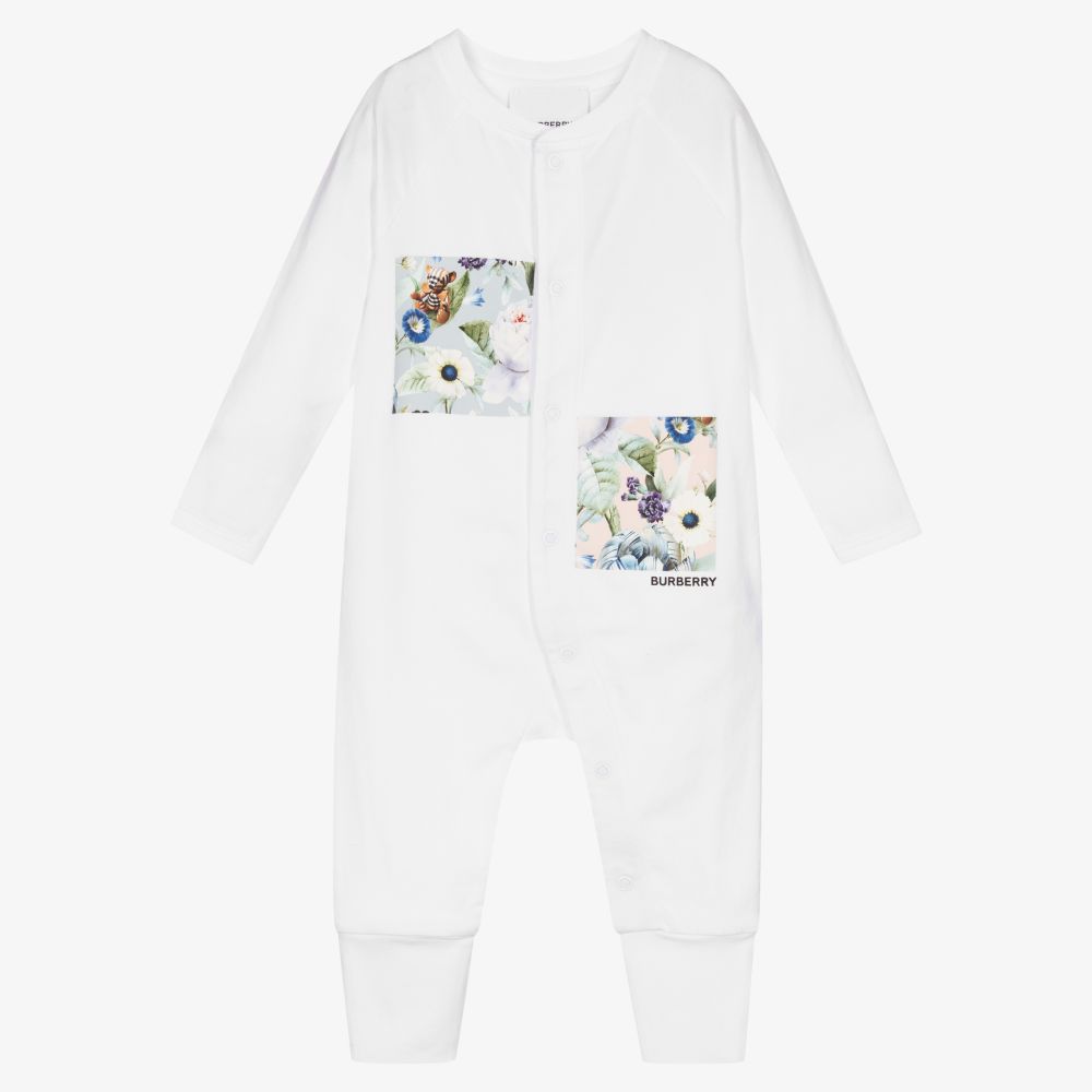 Burberry - أوفرول رومبر قطن جيرسي لون أبيض للمولودات | Childrensalon
