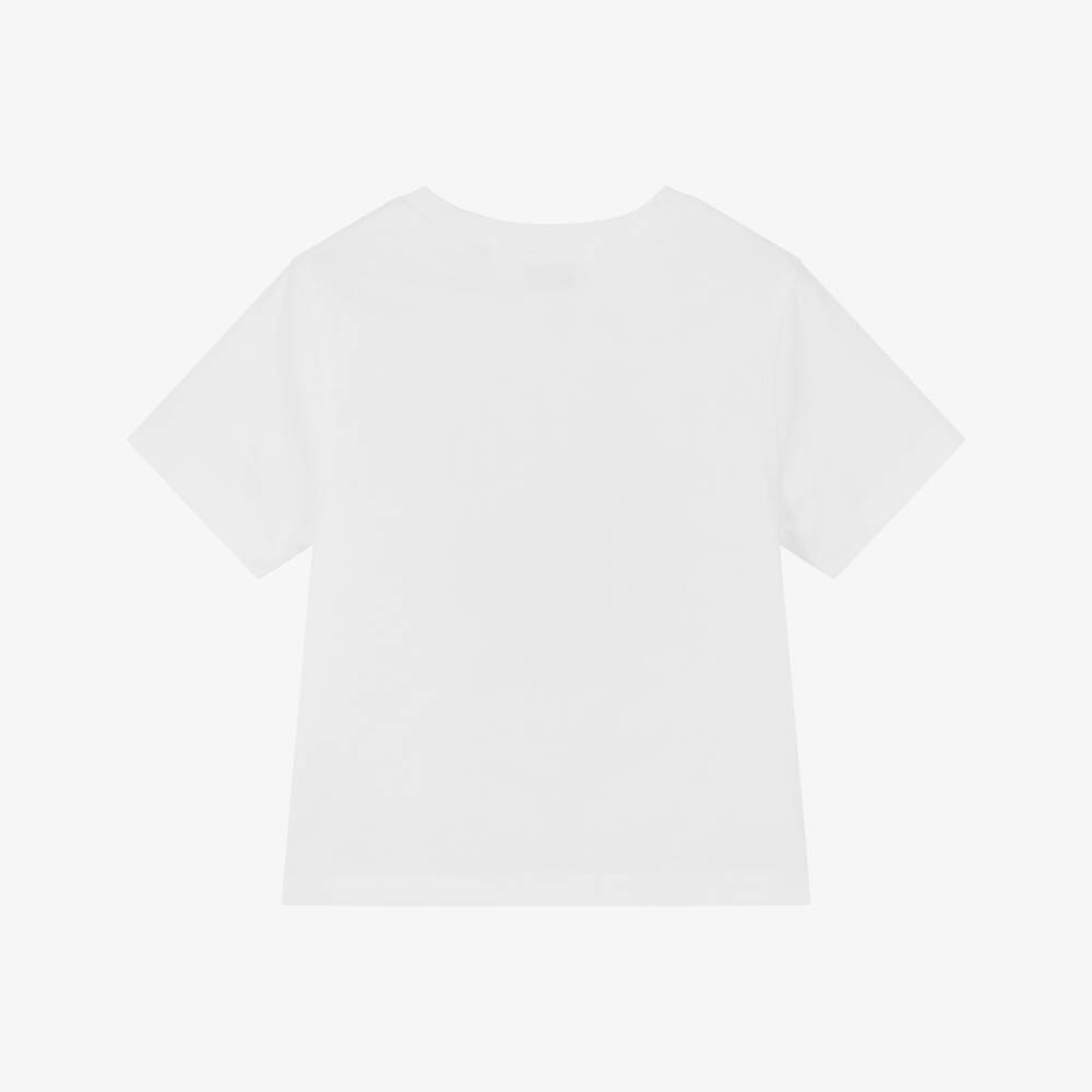 Burberry-Girls White Cotton Duck & Flocked Logo T-Shirt | Childrensalon Outlet