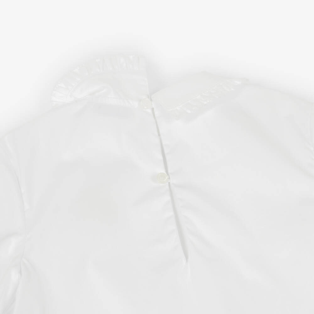 Burberry-Girls White Cotton EKD Logo Blouse | Childrensalon Outlet