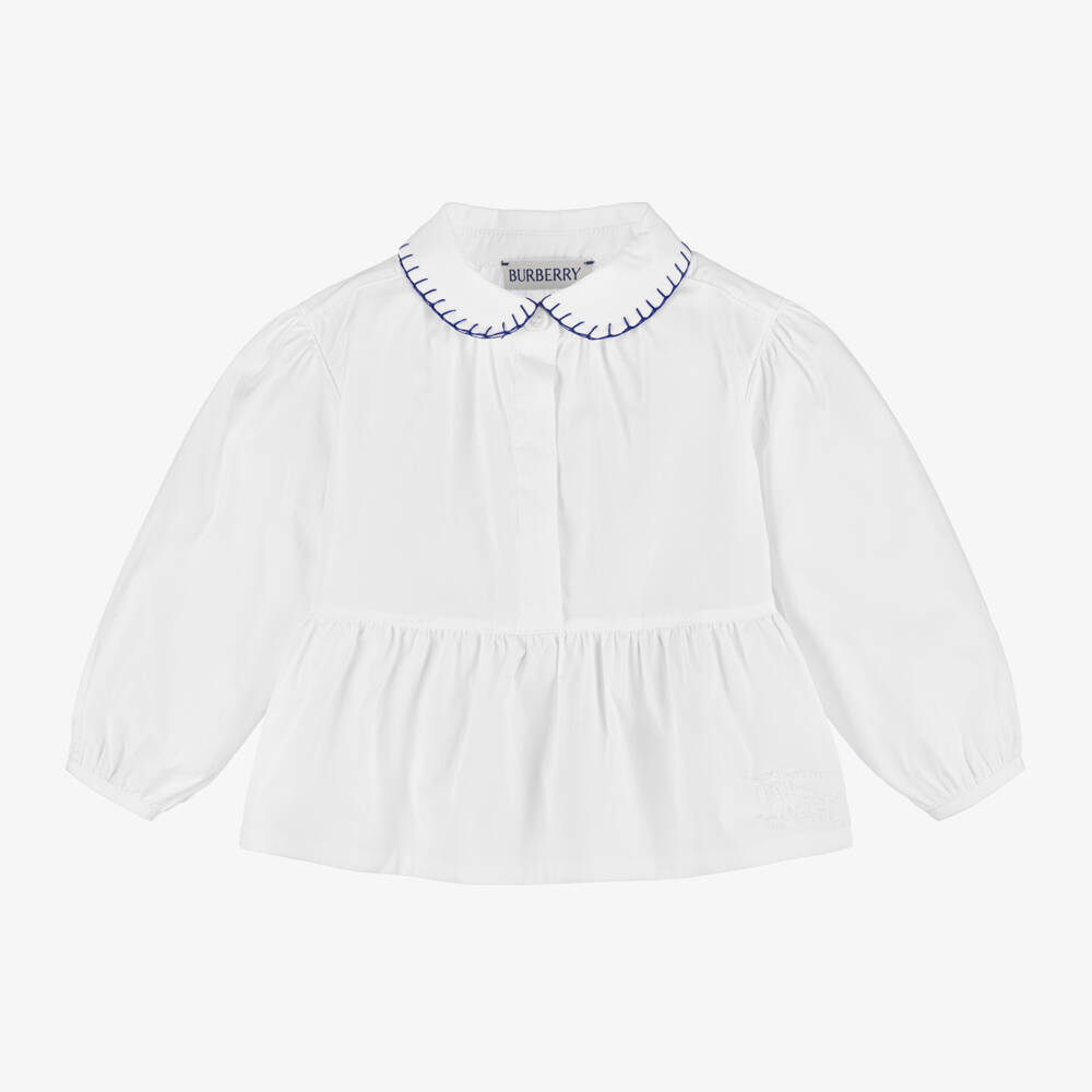 Burberry-Белая хлопковая блузка EKD для малышек | Childrensalon Outlet