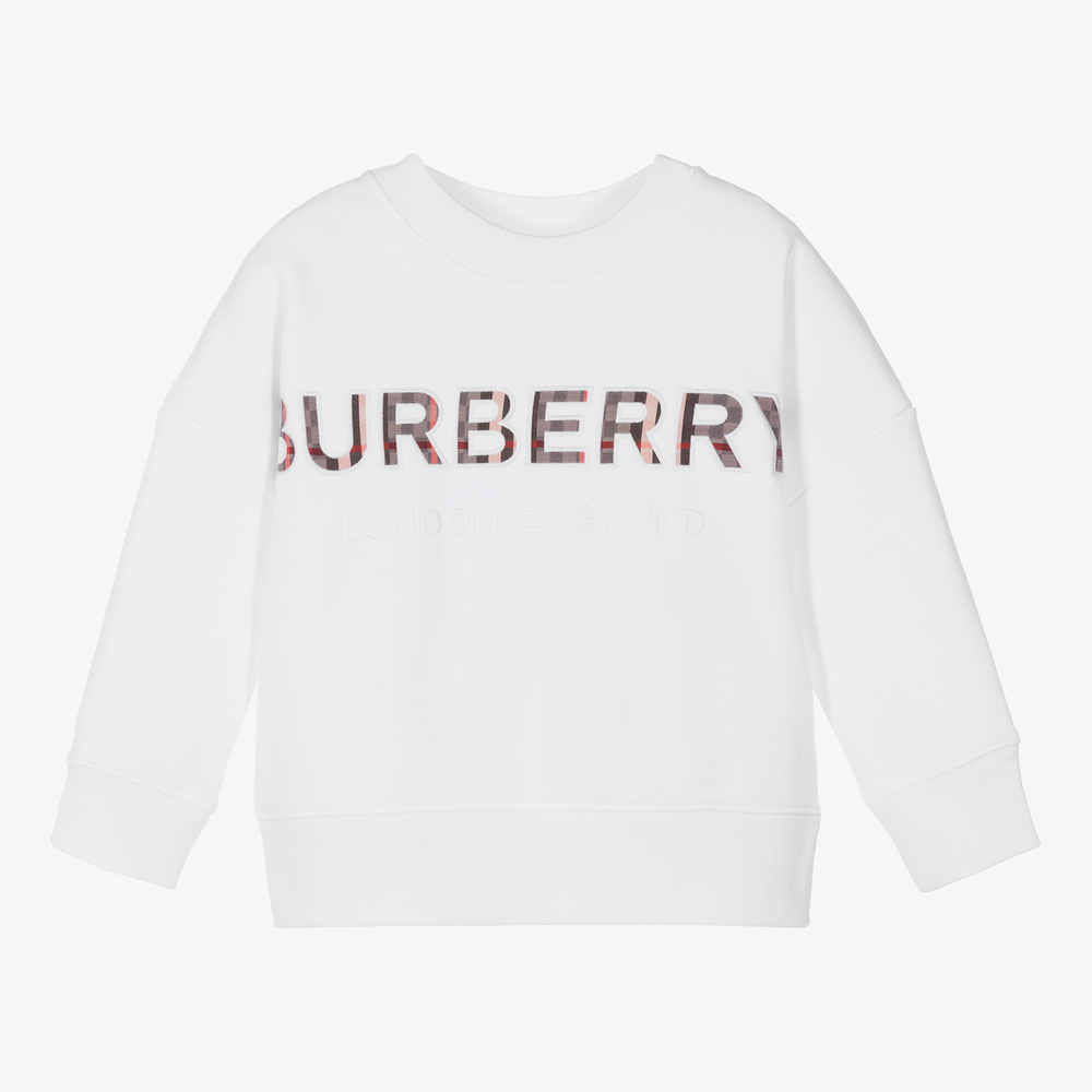Burberry - سويتشيرت قطن لون أبيض للبنات | Childrensalon