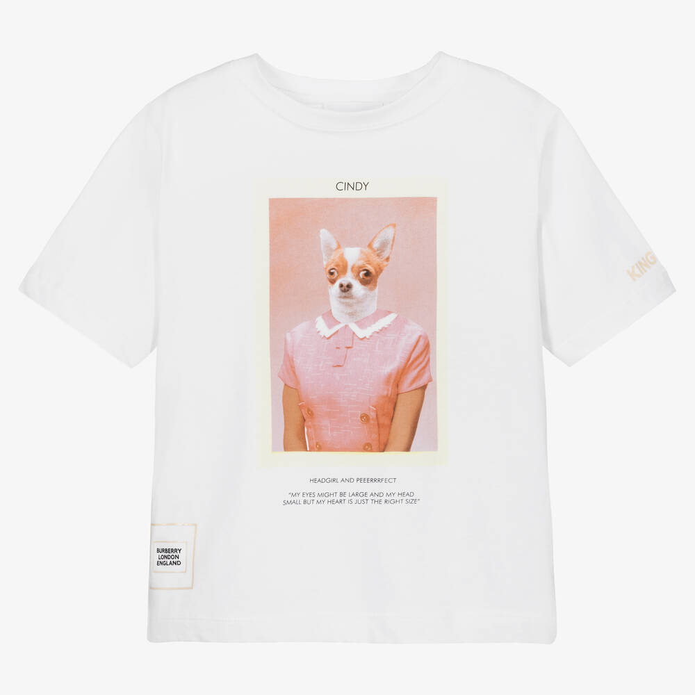 Burberry - T-shirt blanc Fille imprimé chien | Childrensalon