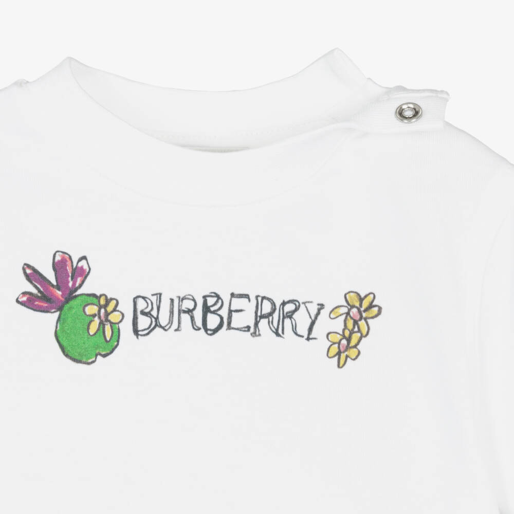 Burberry-Girls White Floral Cotton Tee | Childrensalon Outlet