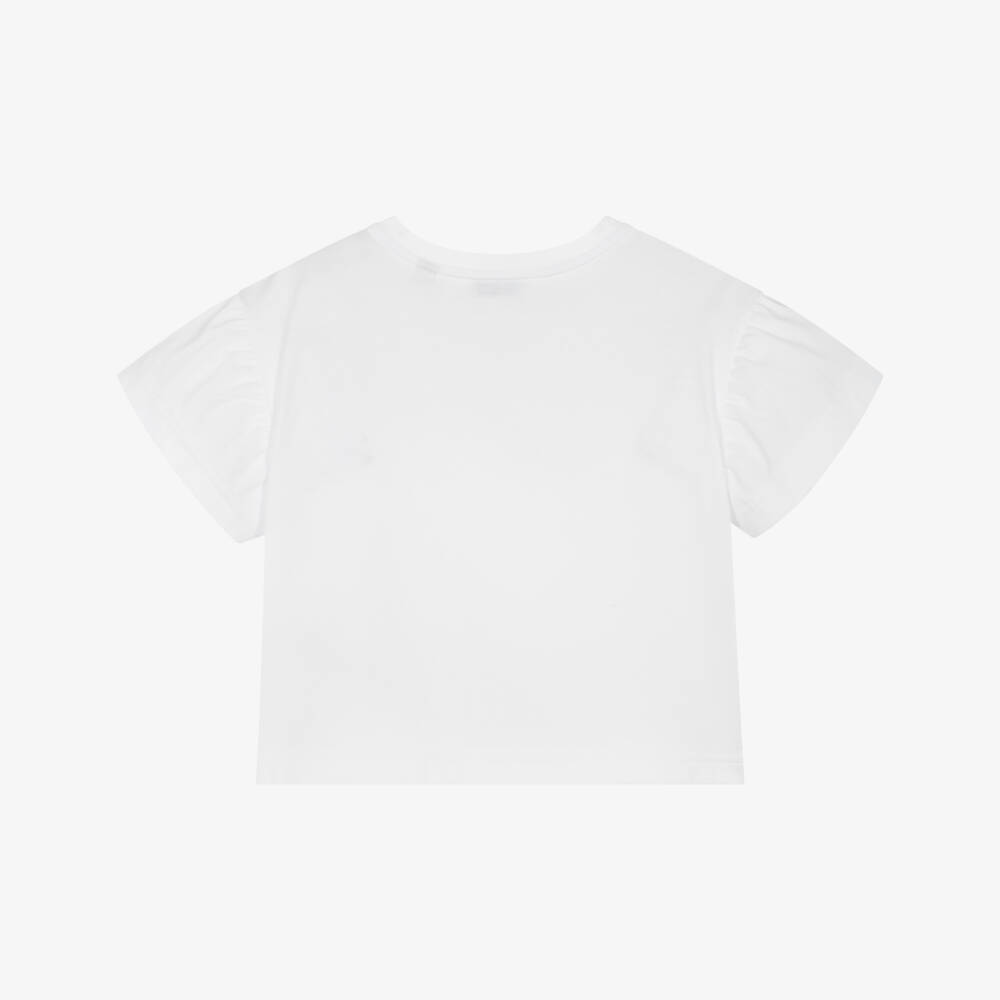 Burberry-Girls White Frill Sleeve Tee | Childrensalon Outlet