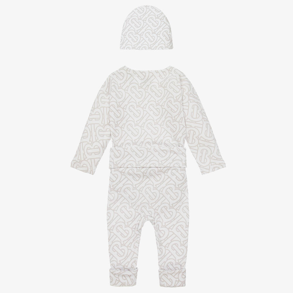 Burberry-Girls White Monogrammed Outfit Set | Childrensalon Outlet