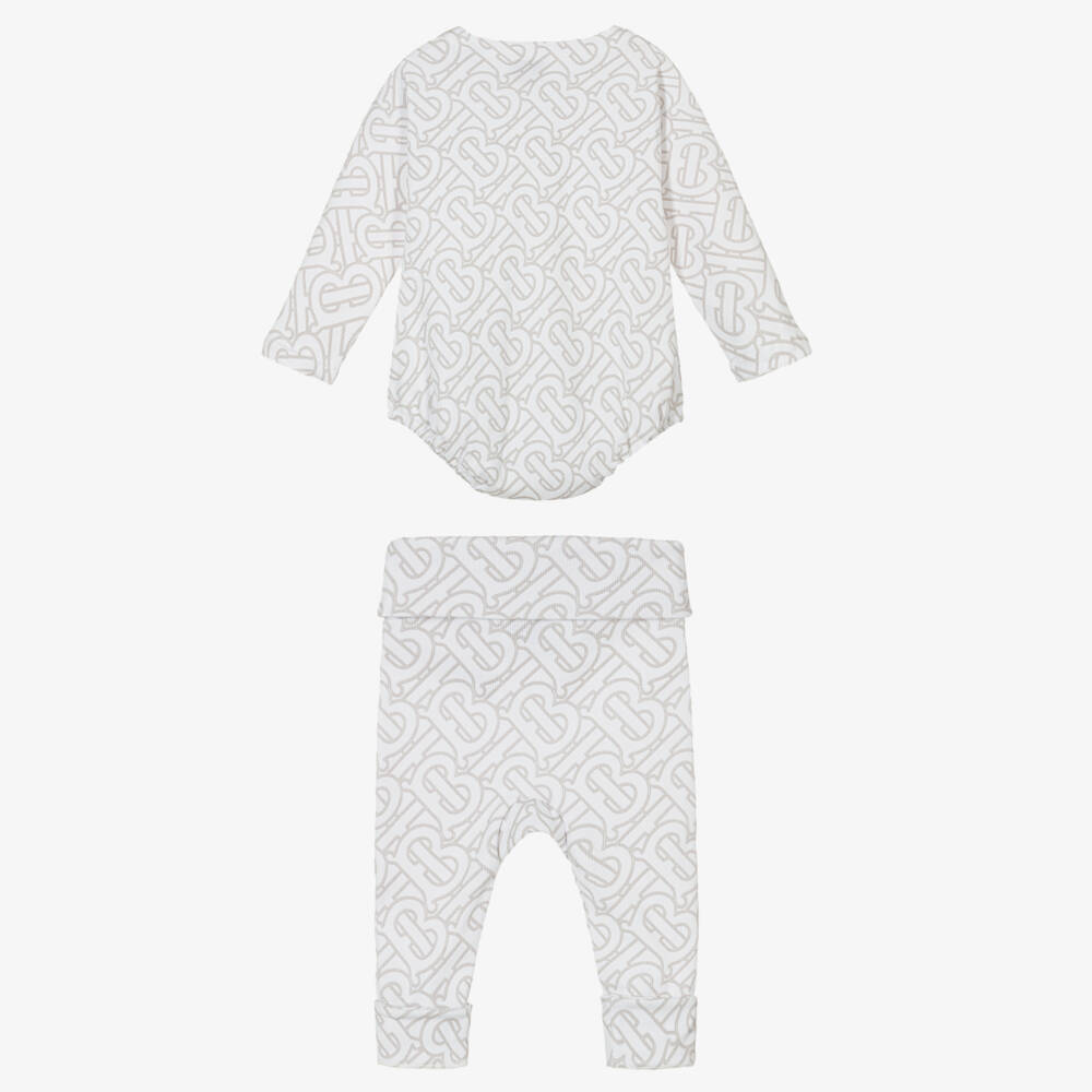 Burberry-Girls White Monogrammed Outfit Set | Childrensalon Outlet