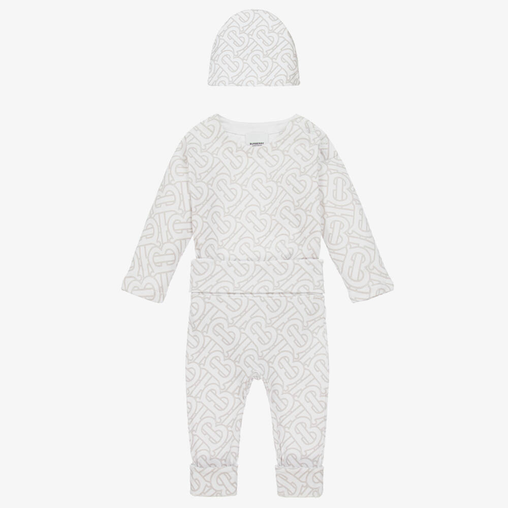 Burberry-Girls White Monogrammed Outfit Set | Childrensalon Outlet
