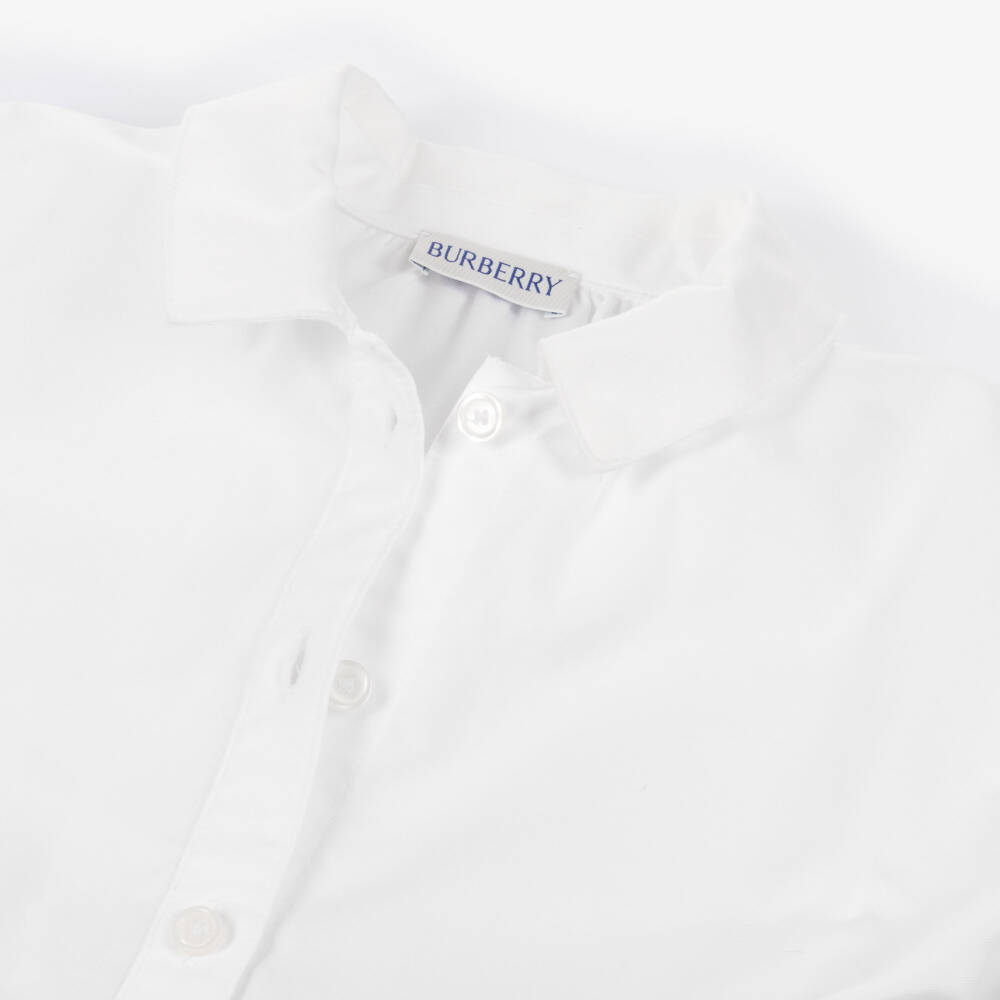Burberry-Girls White Oxford Cotton Shirt Dress with Check Trims | Childrensalon Outlet