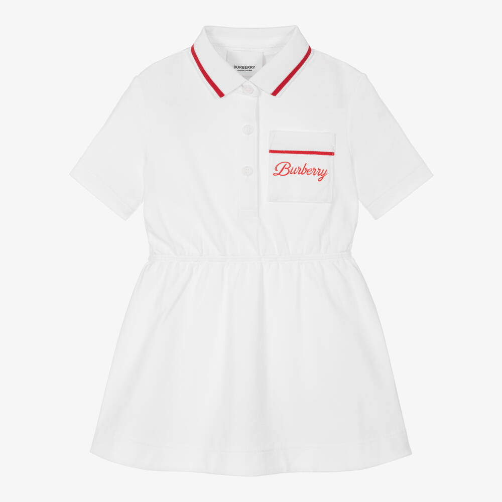 Burberry-Girls White Varsity Logo Polo Dress | Childrensalon Outlet