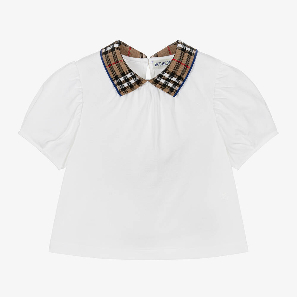 Burberry-Girls White Vintage Check Blouse | Childrensalon Outlet