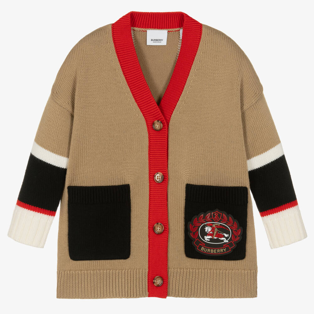 Burberry-كارديغان محبوك مخطط من الصوف للبنات | Childrensalon Outlet