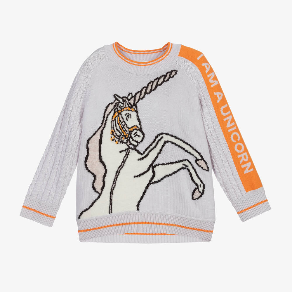 Burberry - Pull gris en laine motif licorne | Childrensalon