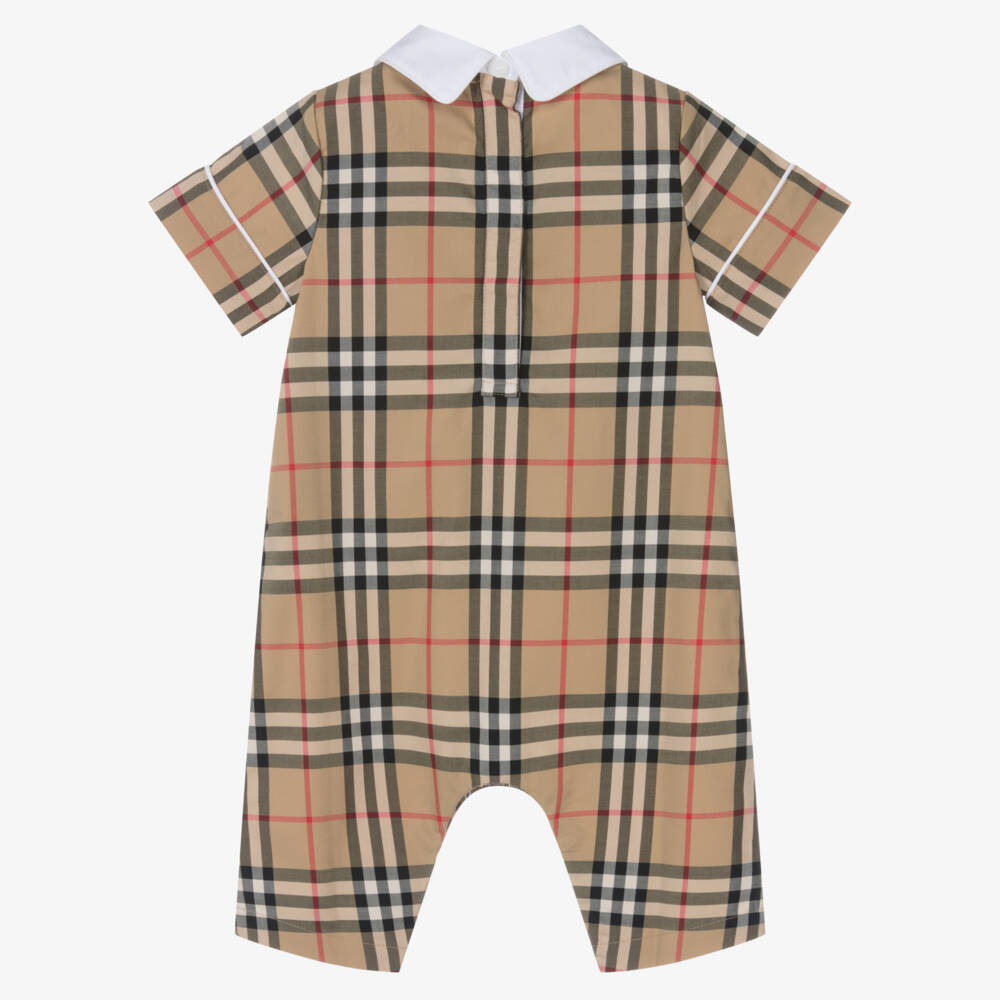 Burberry-Infant Beige Heritage Plaid Romper | Childrensalon Outlet