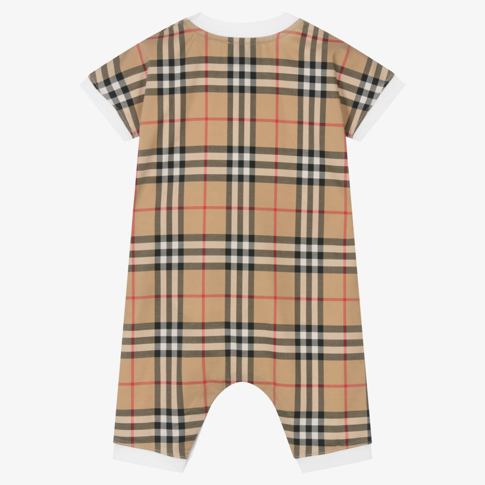 Burberry-Infant Ivory Checkered Cotton Romper | Childrensalon Outlet