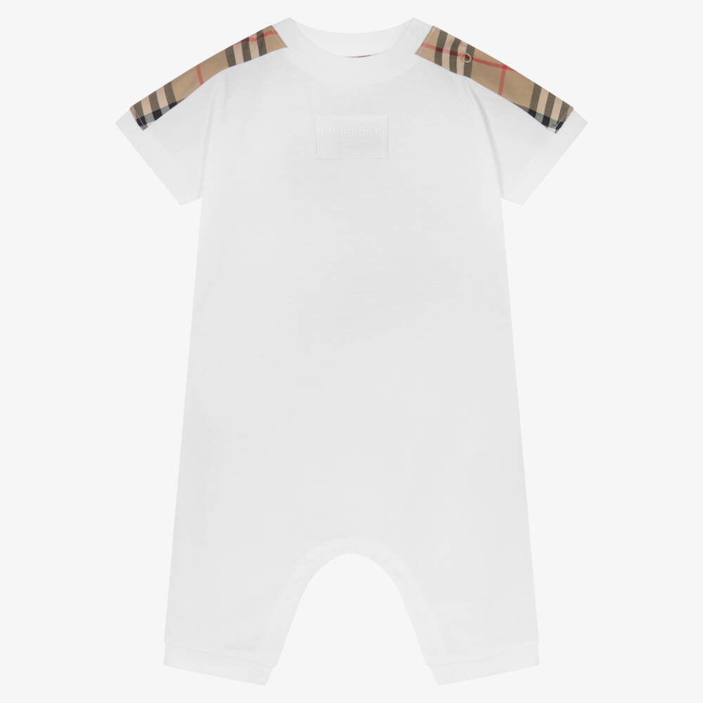 Burberry-Infant Ivory Checkered Cotton Romper | Childrensalon Outlet