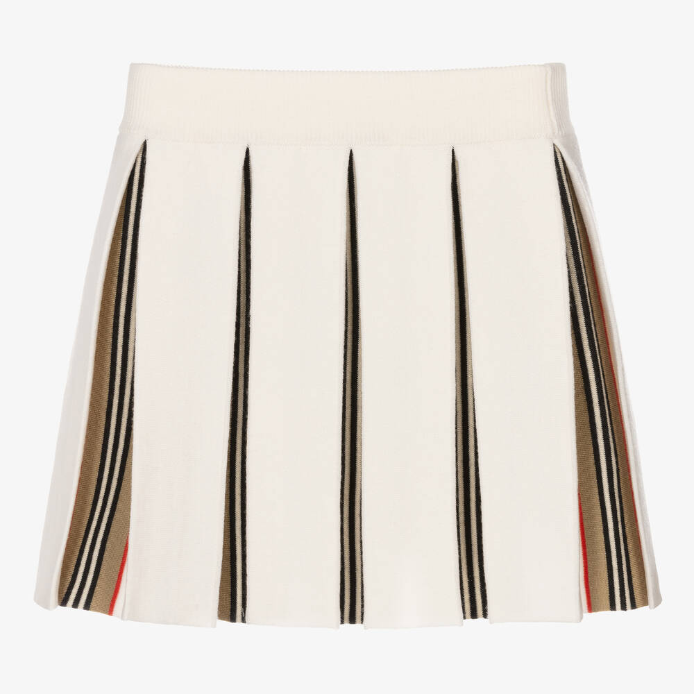 Burberry-Ivory & Beige Wool Knit Skirt | Childrensalon Outlet