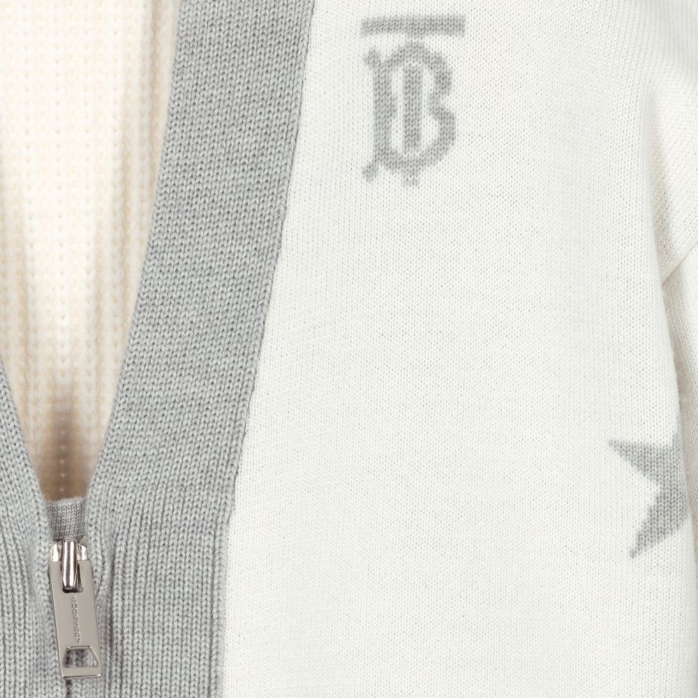 Burberry-Кремовый шерстяной кардиган с монограммой | Childrensalon Outlet