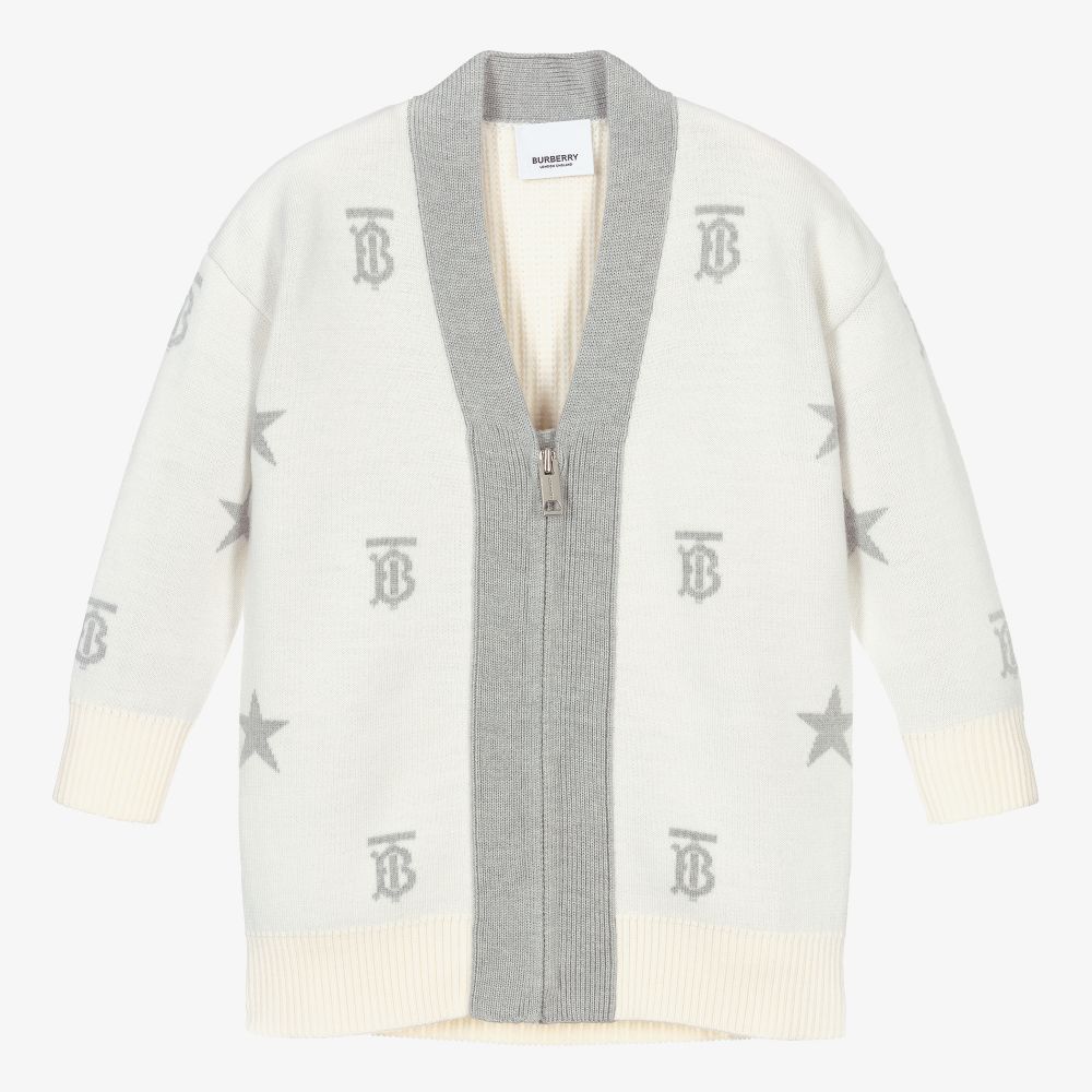 Burberry-Ivory Wool Monogram Cardigan | Childrensalon Outlet