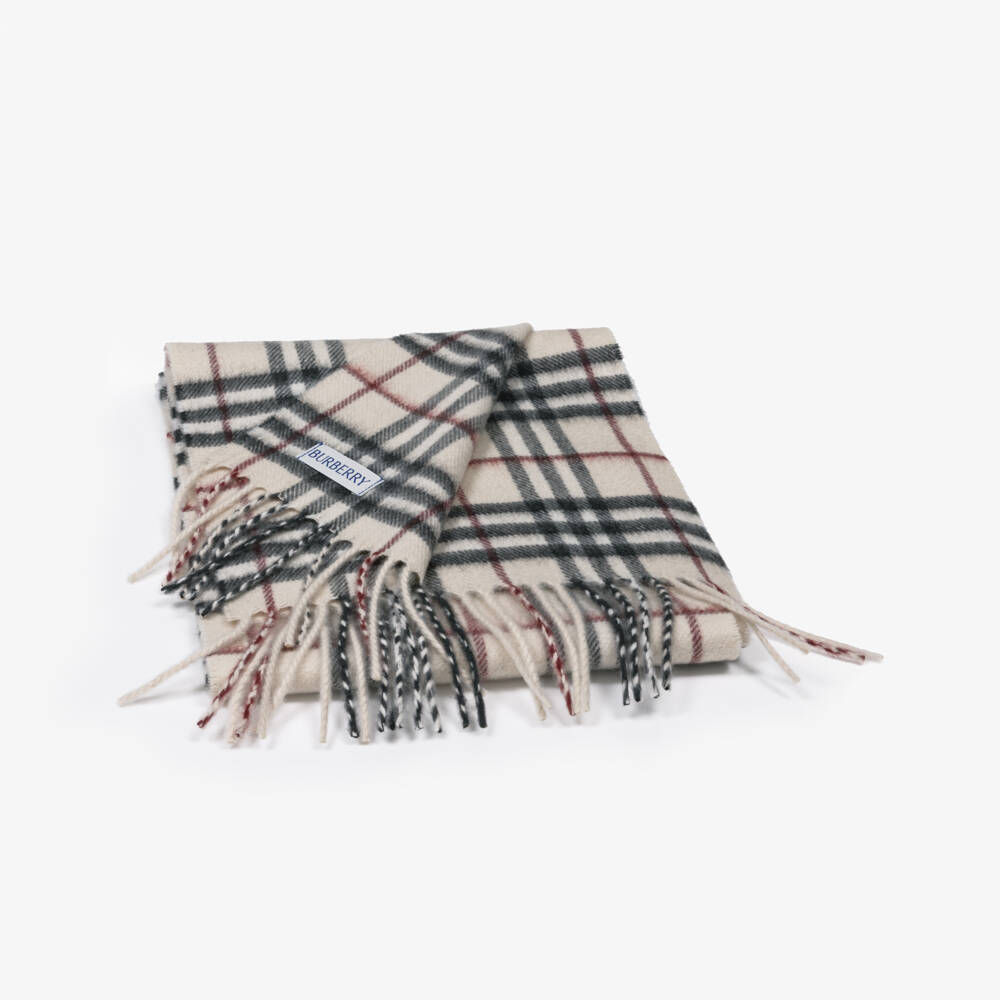 Burberry-Light Beige Check Pure Cashmere Scarf (127cm) | Childrensalon Outlet