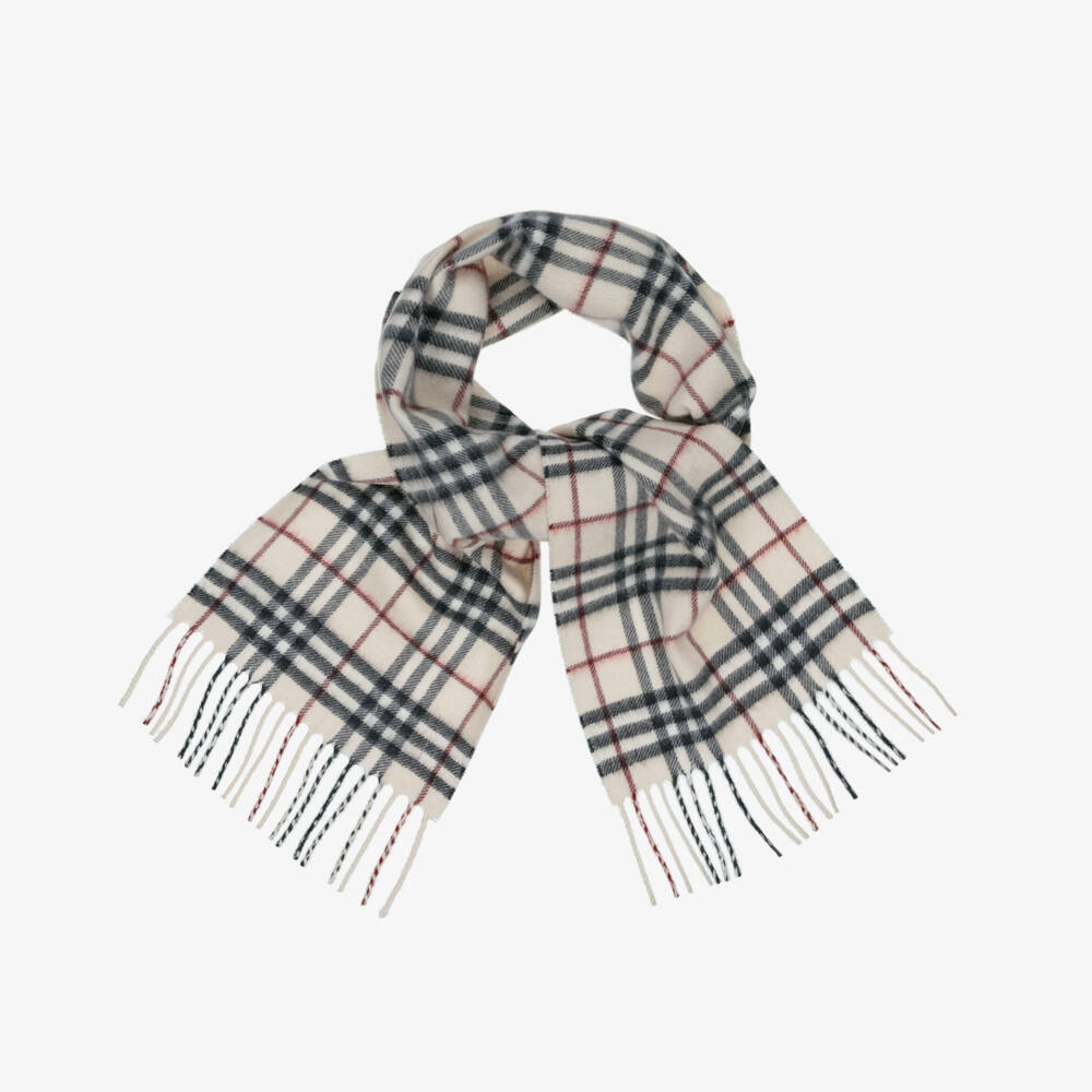 Burberry-Light Beige Check Pure Cashmere Scarf (127cm) | Childrensalon Outlet