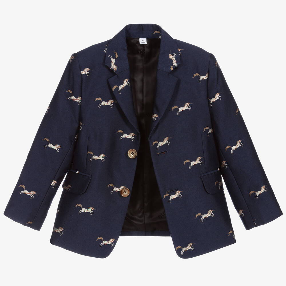 Burberry-Темно-синий блейзер из шерсти и шелка | Childrensalon Outlet