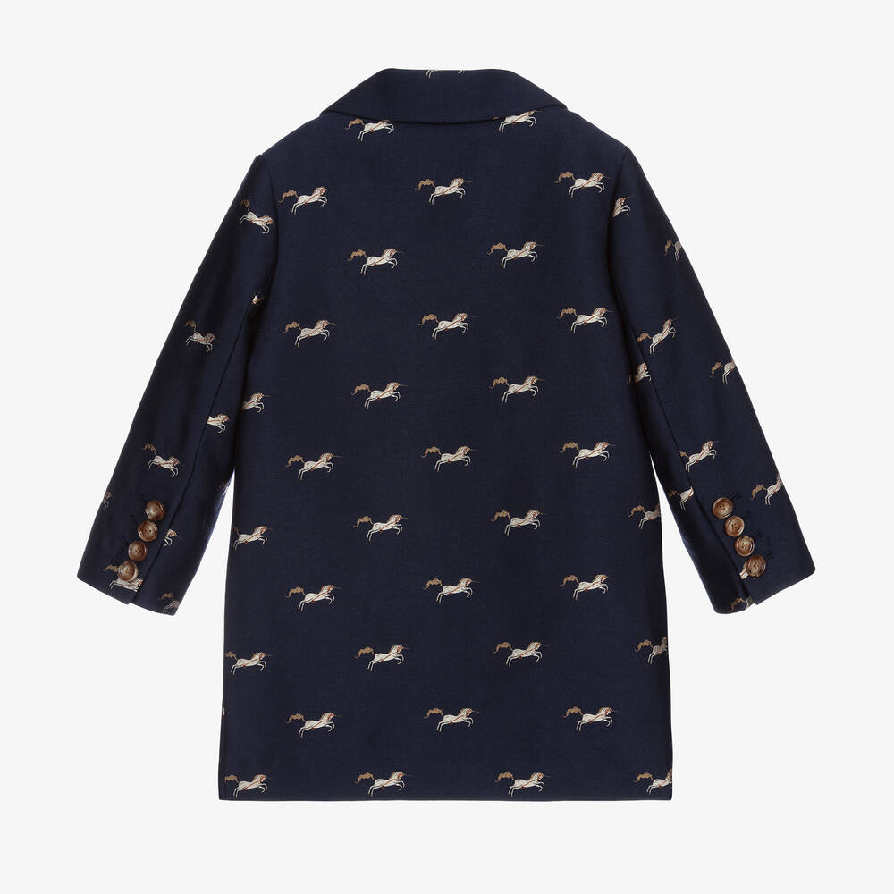 Burberry Navy Blue Wool Silk Coat Childrensalon Outlet