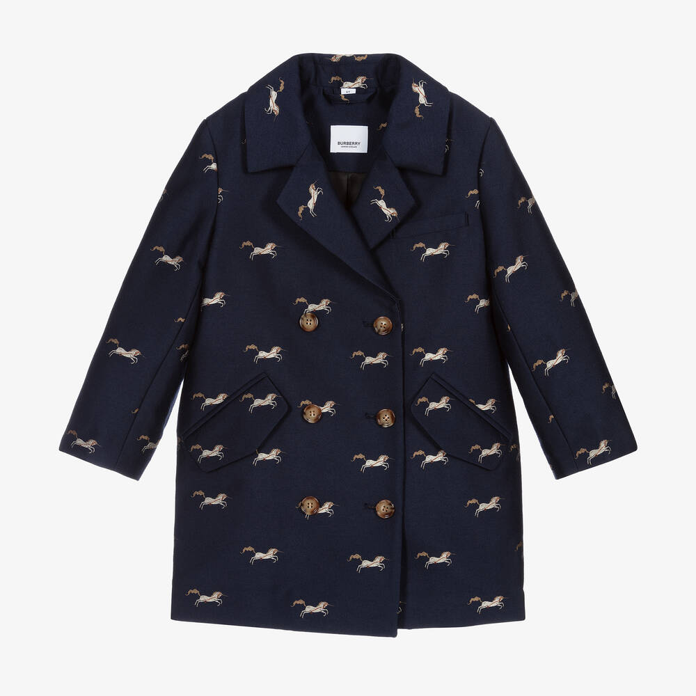 Burberry - Manteau bleu marine en laine et soie | Childrensalon