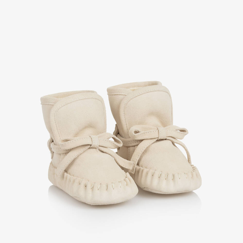 Burberry-Pale Beige Suede Leather Baby Pre-Walker Shoes | Childrensalon Outlet