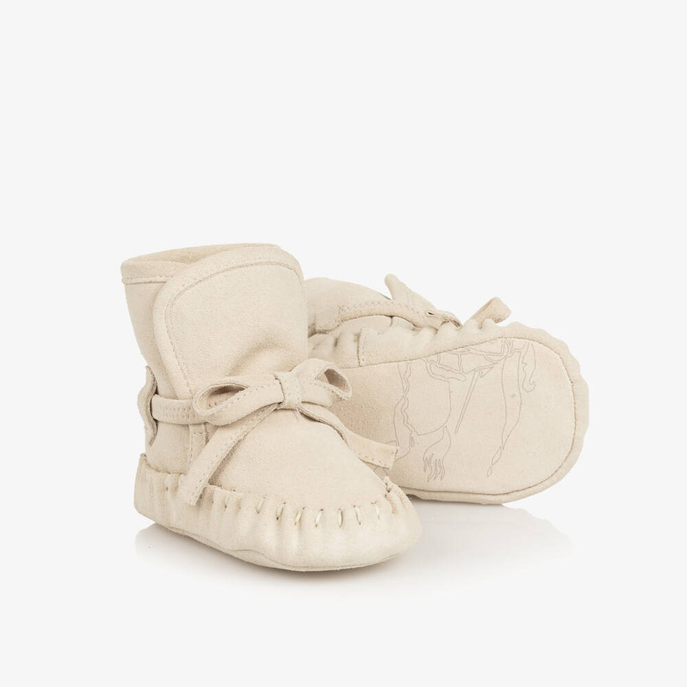 Burberry-Pale Beige Suede Leather Baby Pre-Walker Shoes | Childrensalon Outlet