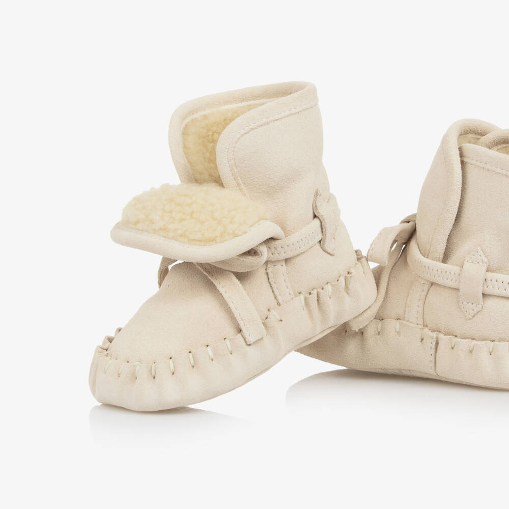 Burberry-Pale Beige Suede Leather Baby Pre-Walker Shoes | Childrensalon Outlet