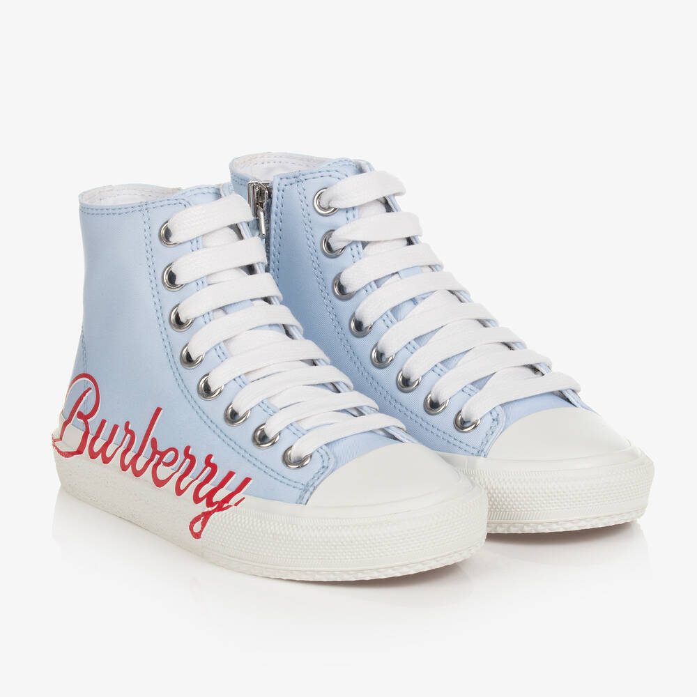 Burberry-Pale Blue Canvas High-Top Trainers | Childrensalon Outlet