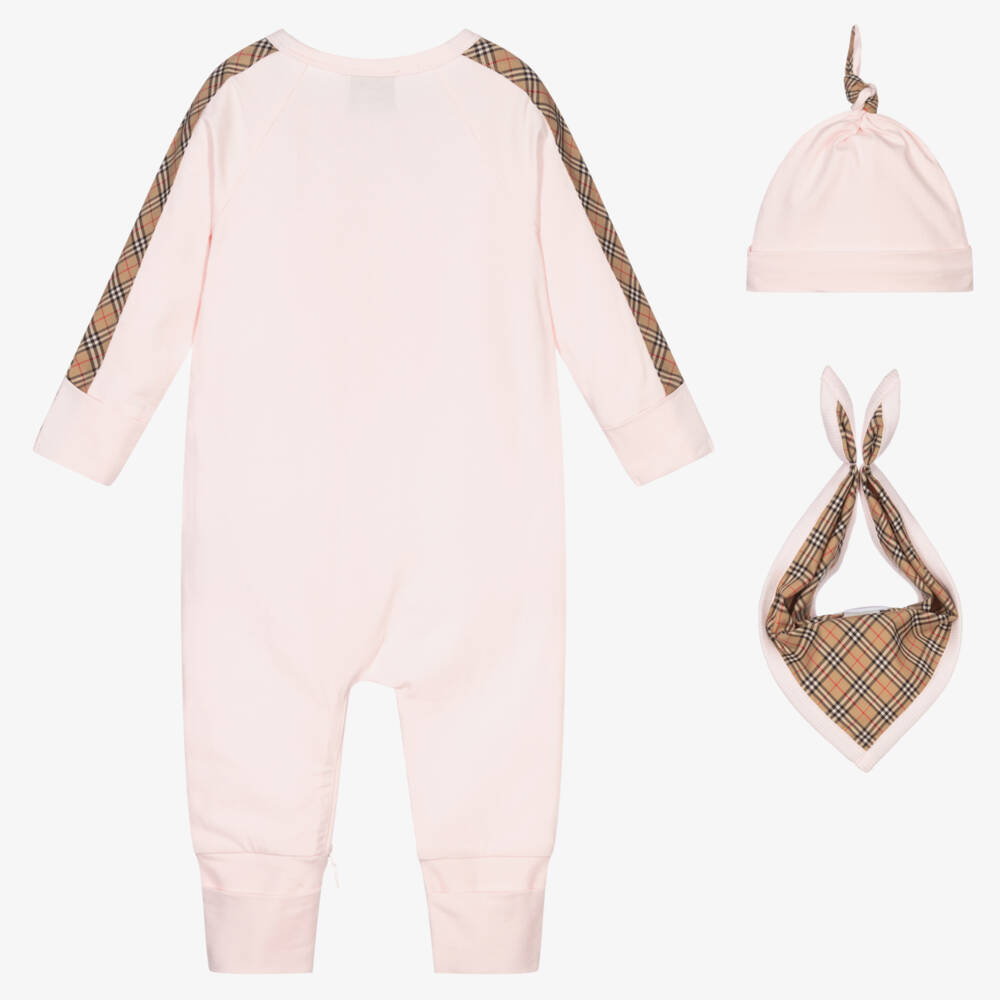 Burberry-Pink 3 Piece Romper Gift Set | Childrensalon Outlet