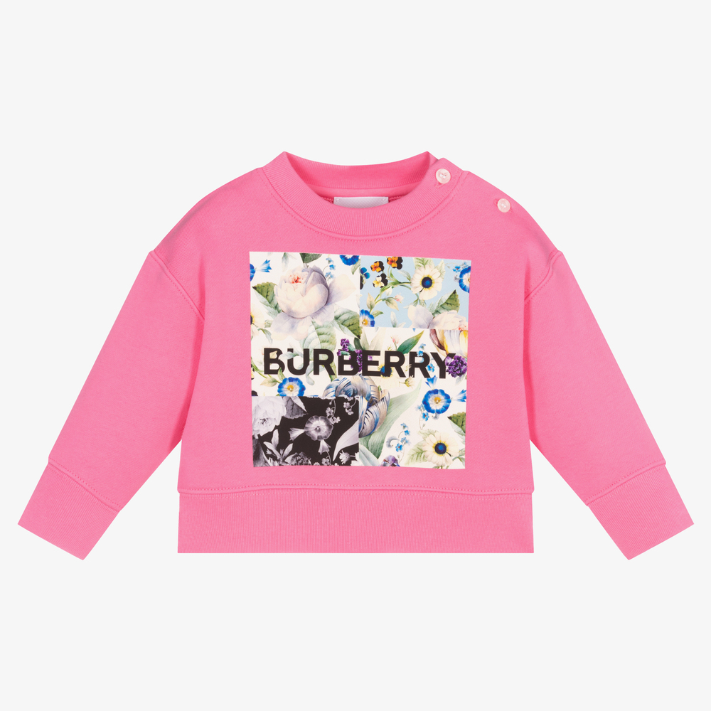 Burberry - سويتشيرت قطن جيرسي لون زهري للمولودات | Childrensalon