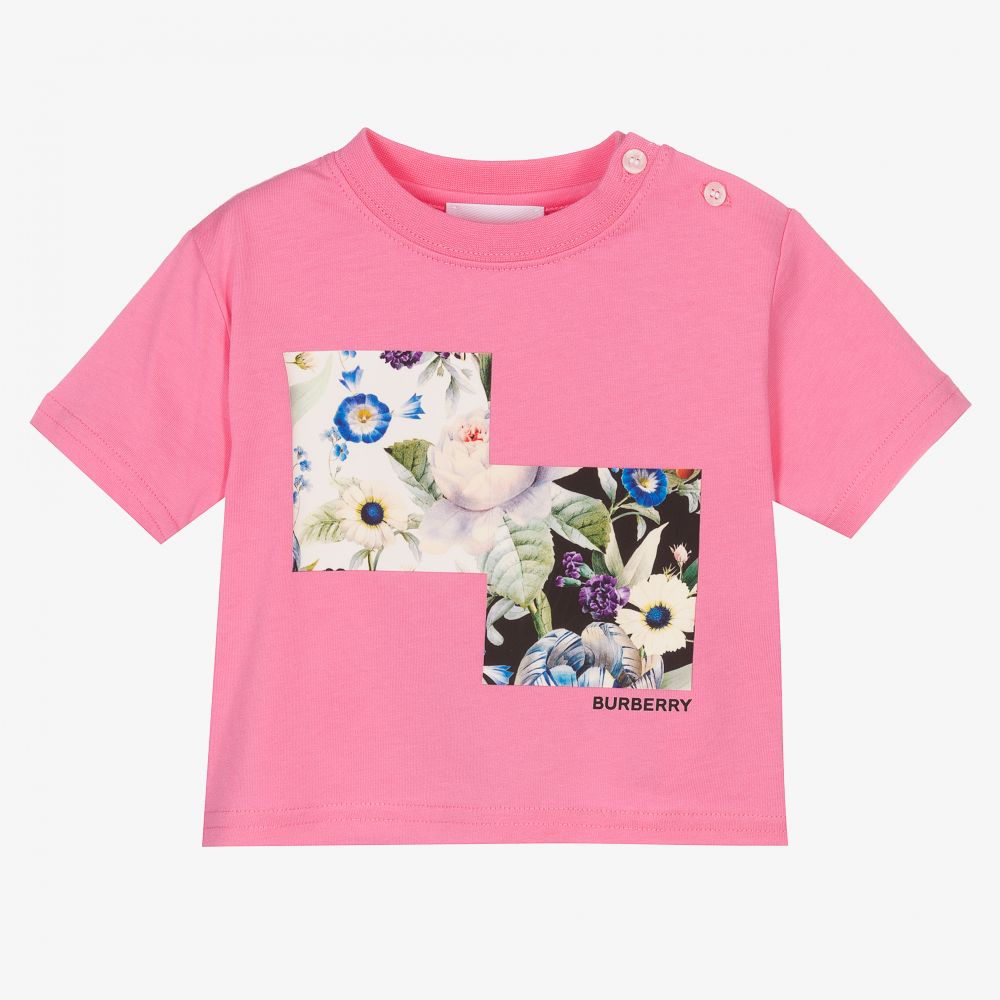 Burberry - Розовая футболка с цветами | Childrensalon