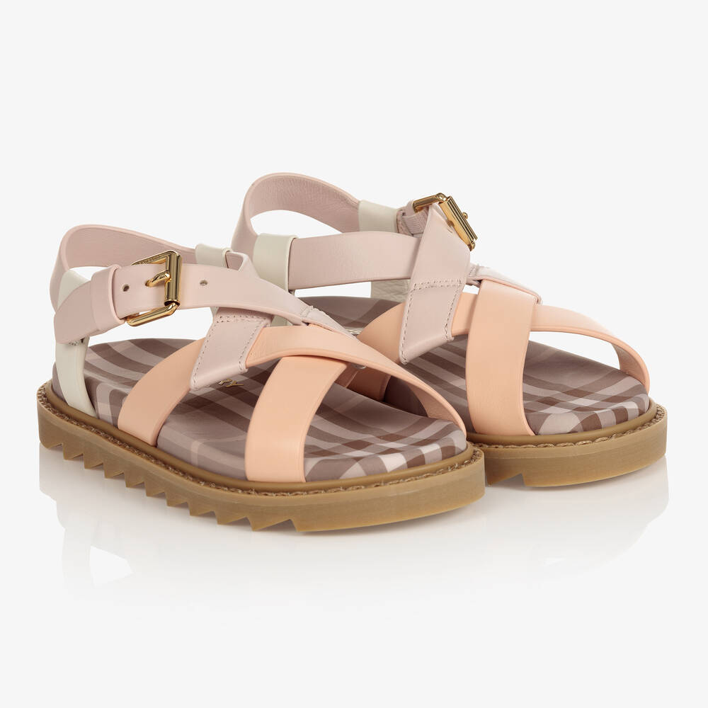 Burberry - Pink Leather Sandals | Childrensalon