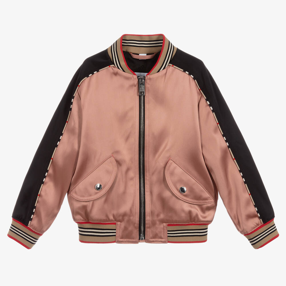 Burberry - Rosa Satin-Bomberjacke mit Hirschen | Childrensalon